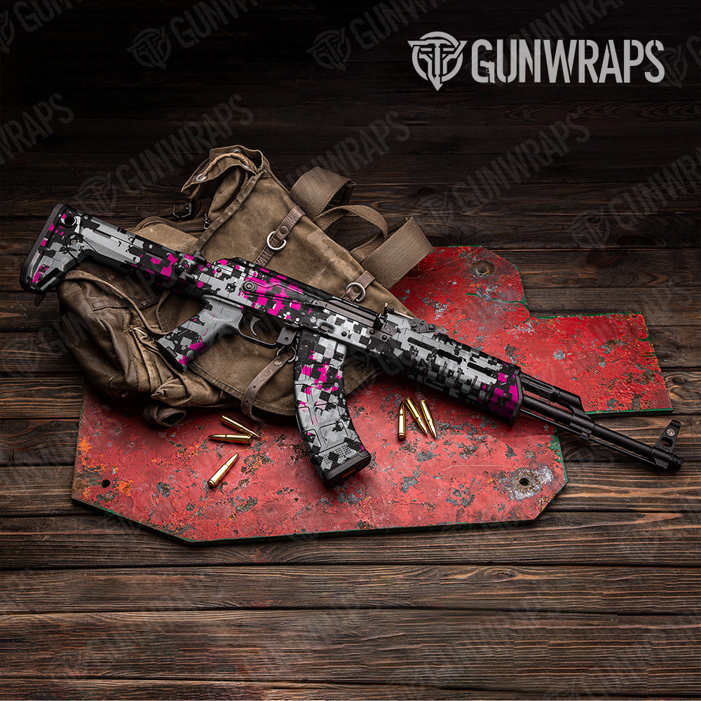 Broken Plaid Magenta Camo AK 47 Gun Skin Vinyl Wrap