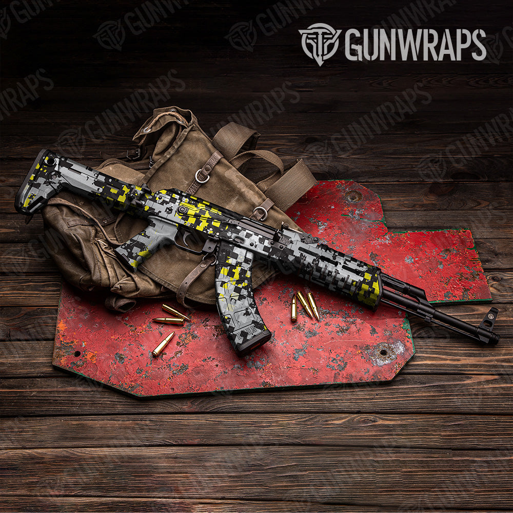 Broken Plaid Yellow Camo AK 47 Gun Skin Vinyl Wrap
