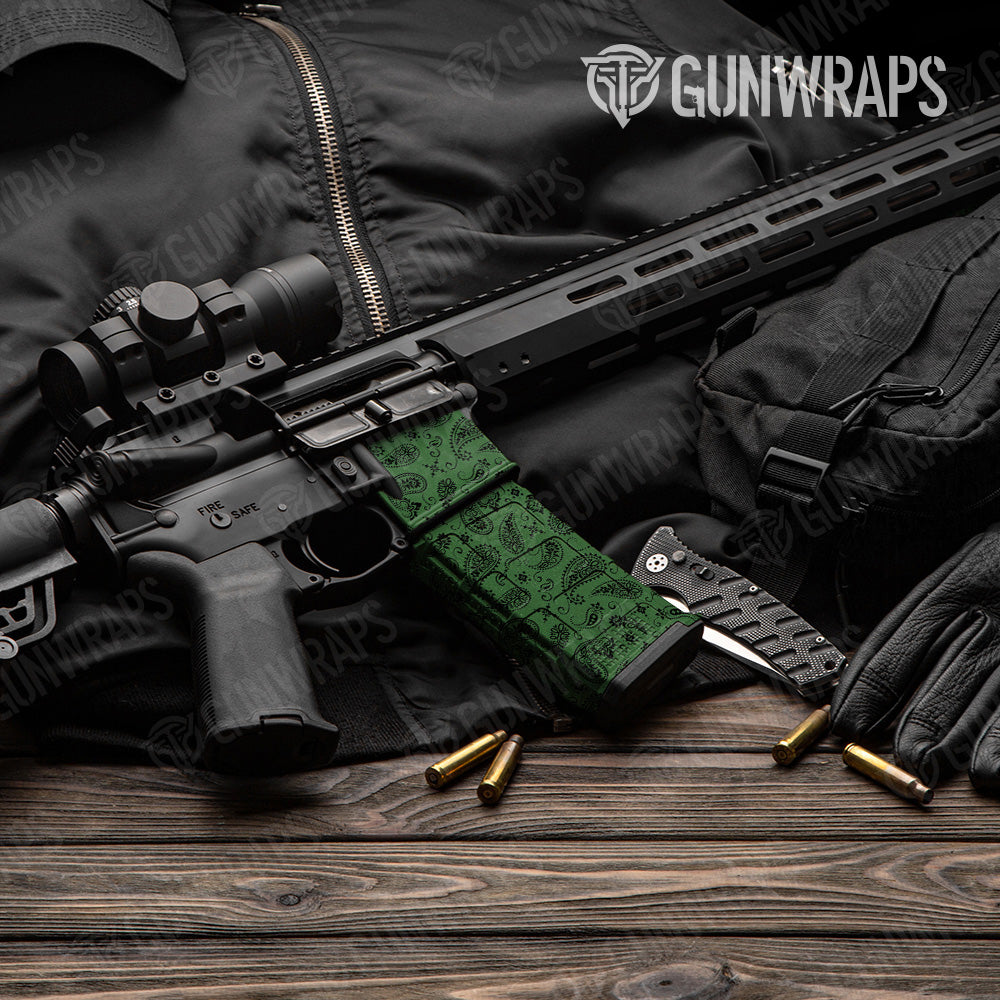 Bandana Green Black AR 15 Mag & Mag Well Gun Skin Vinyl Wrap