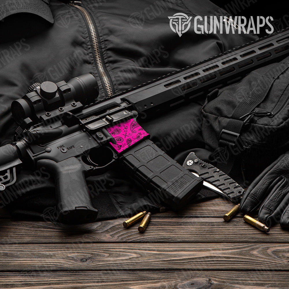 Bandana Magenta Black AR 15 Mag Well Gun Skin Vinyl Wrap