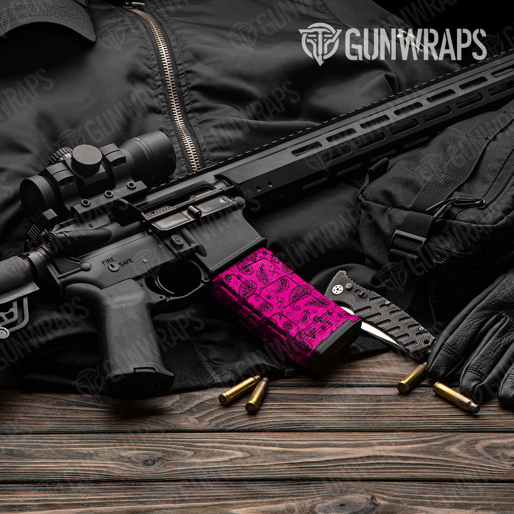 Bandana Magenta Black AR 15 Mag Gun Skin Vinyl Wrap