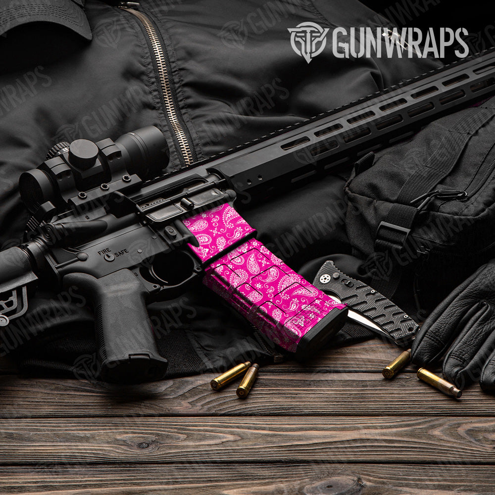 Bandana Magenta White AR 15 Mag & Mag Well Gun Skin Vinyl Wrap