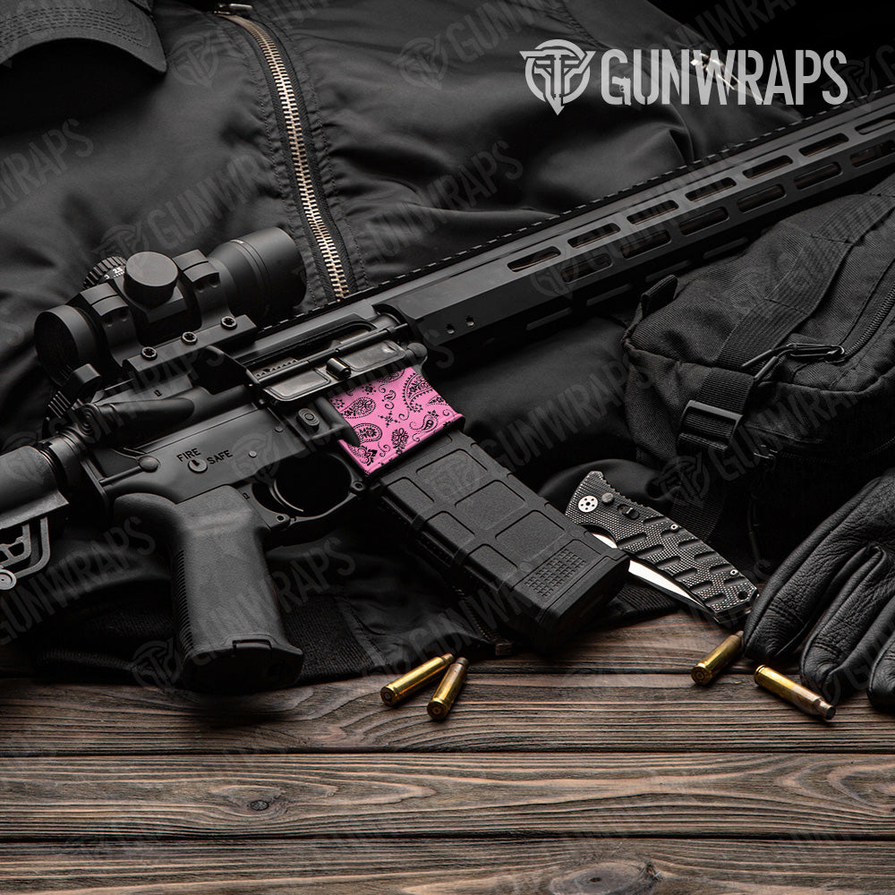 Bandana Pink Black AR 15 Mag Well Gun Skin Vinyl Wrap