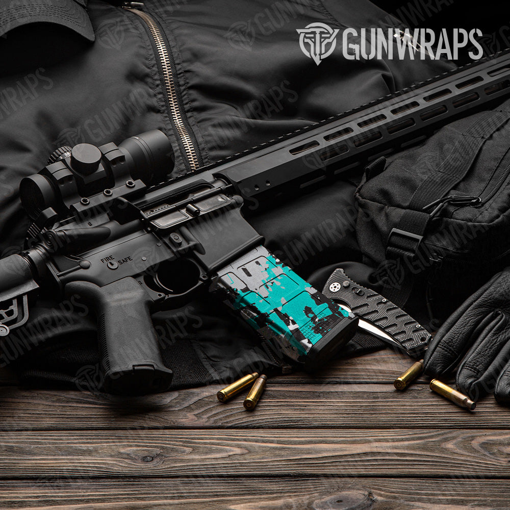 Broken Plaid Tiffany Blue Camo AR 15 Mag Gun Skin Vinyl Wrap