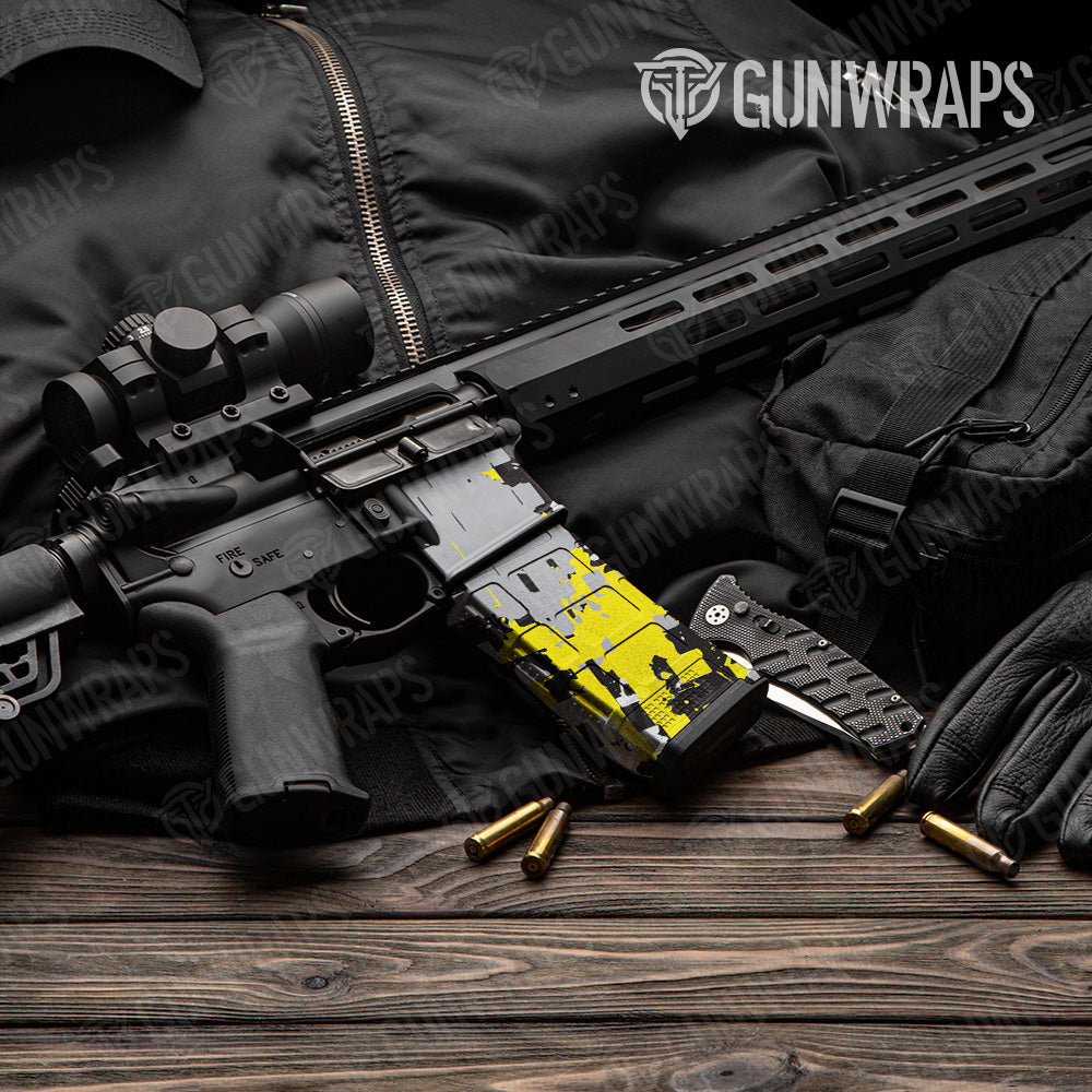Broken Plaid Yellow Camo AR 15 Mag & Mag Well Gun Skin Vinyl Wrap