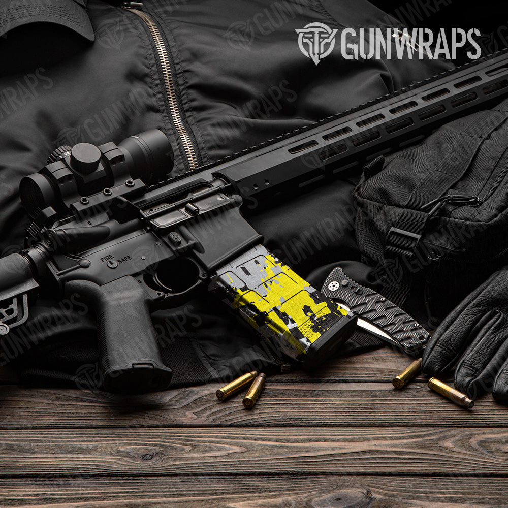 Broken Plaid Yellow Camo AR 15 Mag Gun Skin Vinyl Wrap