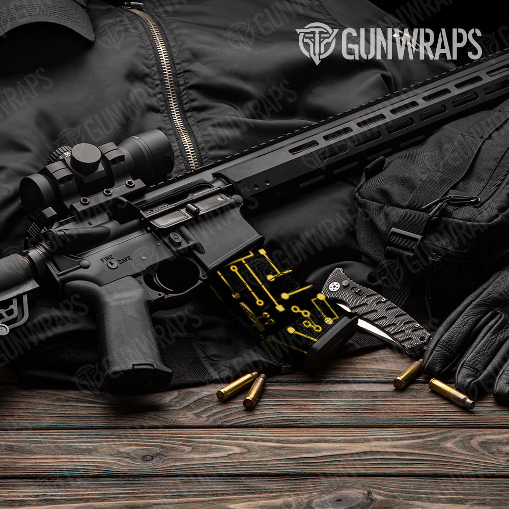 Circuit Board Yellow AR 15 Mag Gun Skin Vinyl Wrap