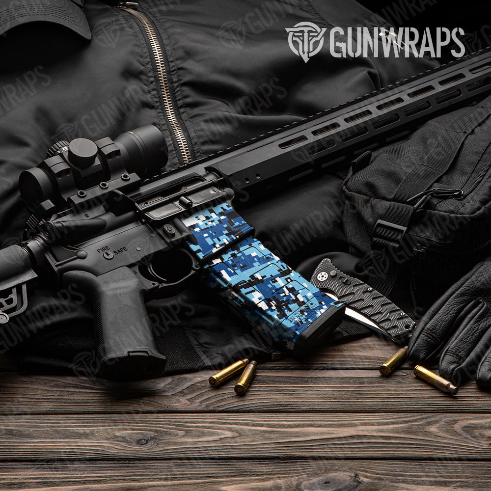 Digital Baby Blue Camo AR 15 Mag & Mag Well Gun Skin Vinyl Wrap