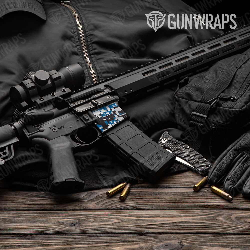 Digital Blue Tiger Camo AR 15 Mag Well Gun Skin Vinyl Wrap