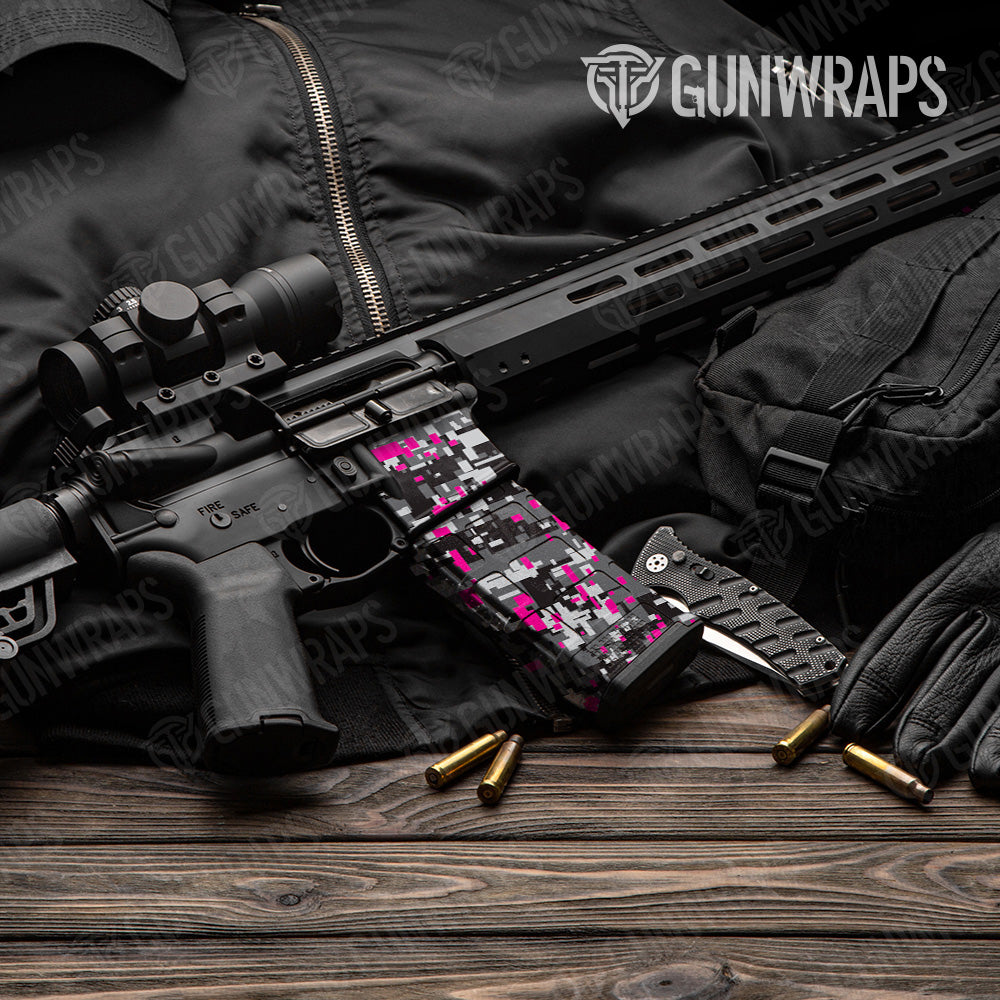 Digital Urban Magenta Camo AR 15 Mag & Mag Well Gun Skin Vinyl Wrap