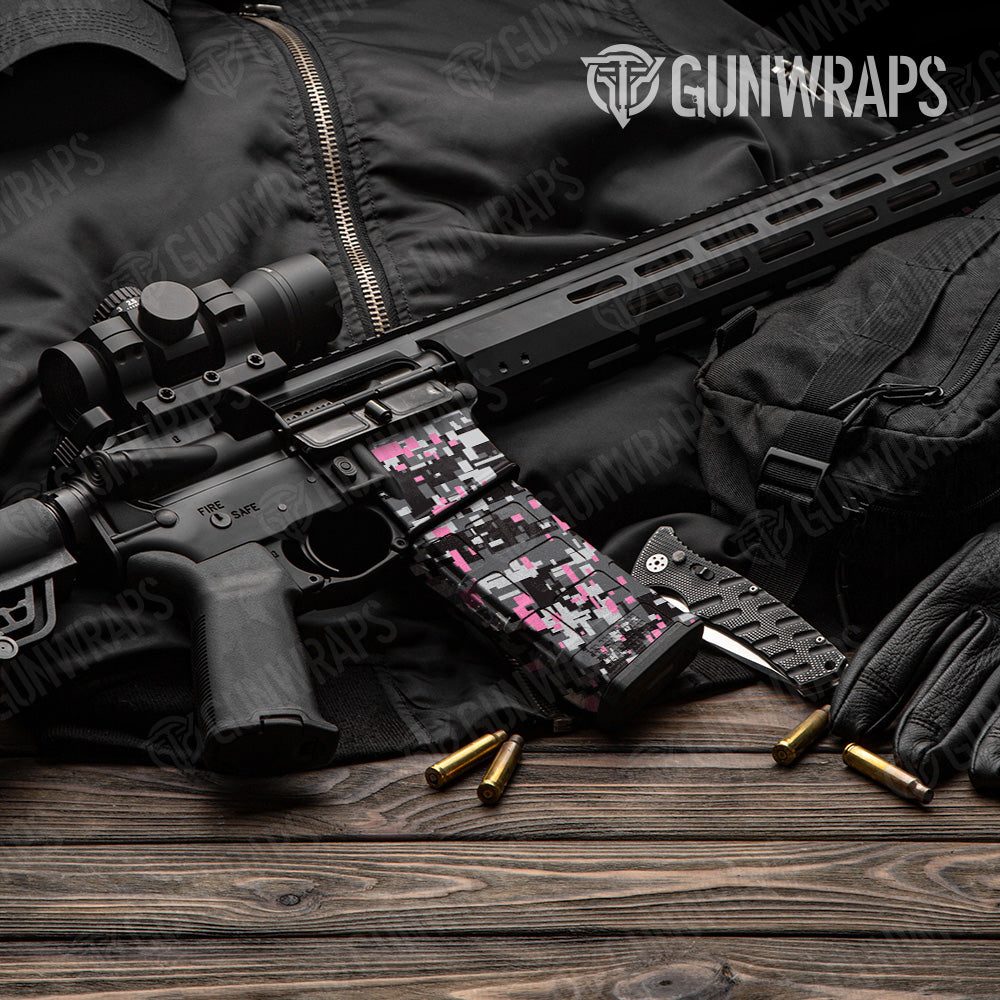 Digital Urban Pink Camo AR 15 Mag & Mag Well Gun Skin Vinyl Wrap