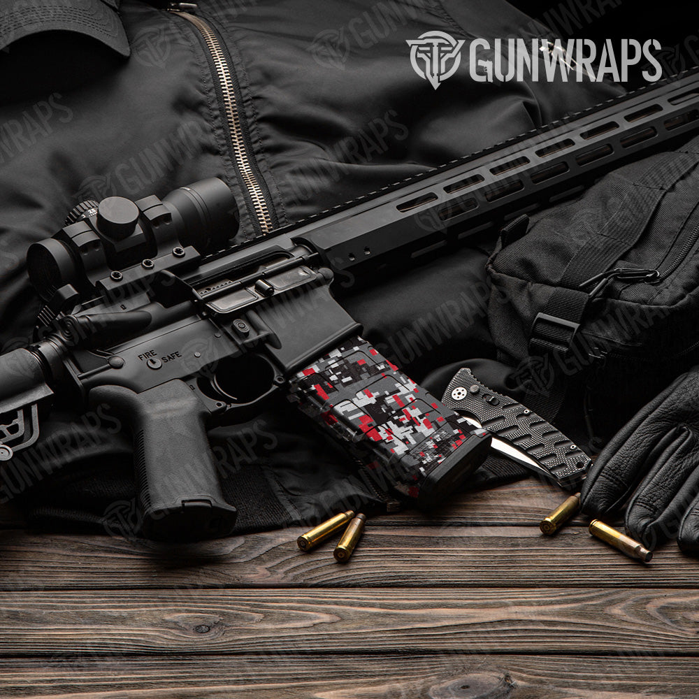 Digital Urban Red Camo AR 15 Mag Gun Skin Vinyl Wrap