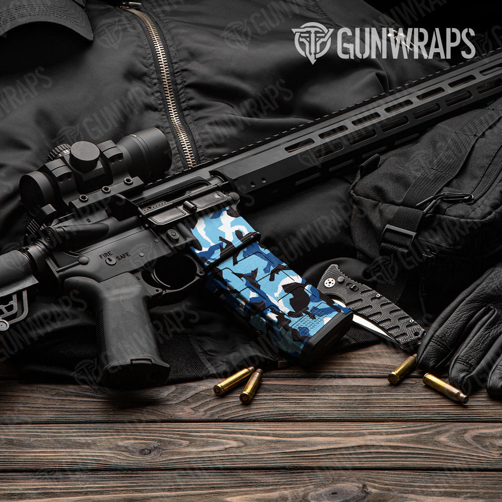 Erratic Baby Blue Camo AR 15 Mag & Mag Well Gun Skin Vinyl Wrap