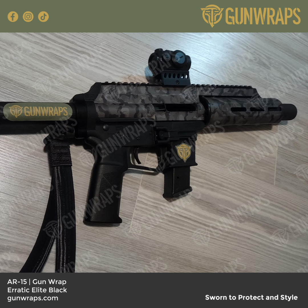 AR 15 Erratic Elite Black Camo Gun Skin Vinyl Wrap