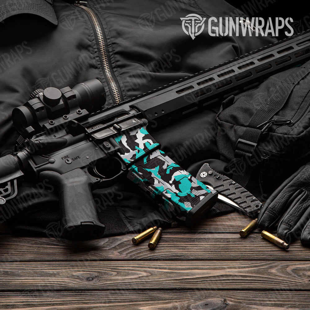 Erratic Tiffany Blue Tiger Camo AR 15 Mag & Mag Well Gun Skin Vinyl Wrap
