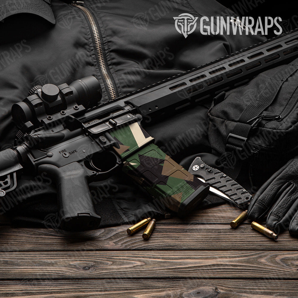 Shattered Woodland Camo AR 15 Mag & Mag Well Gun Skin Vinyl Wrap