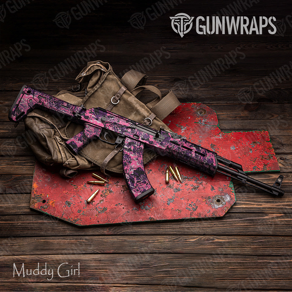AK 47 Muddy Girl Flat Camo Gun Skin Vinyl Wrap