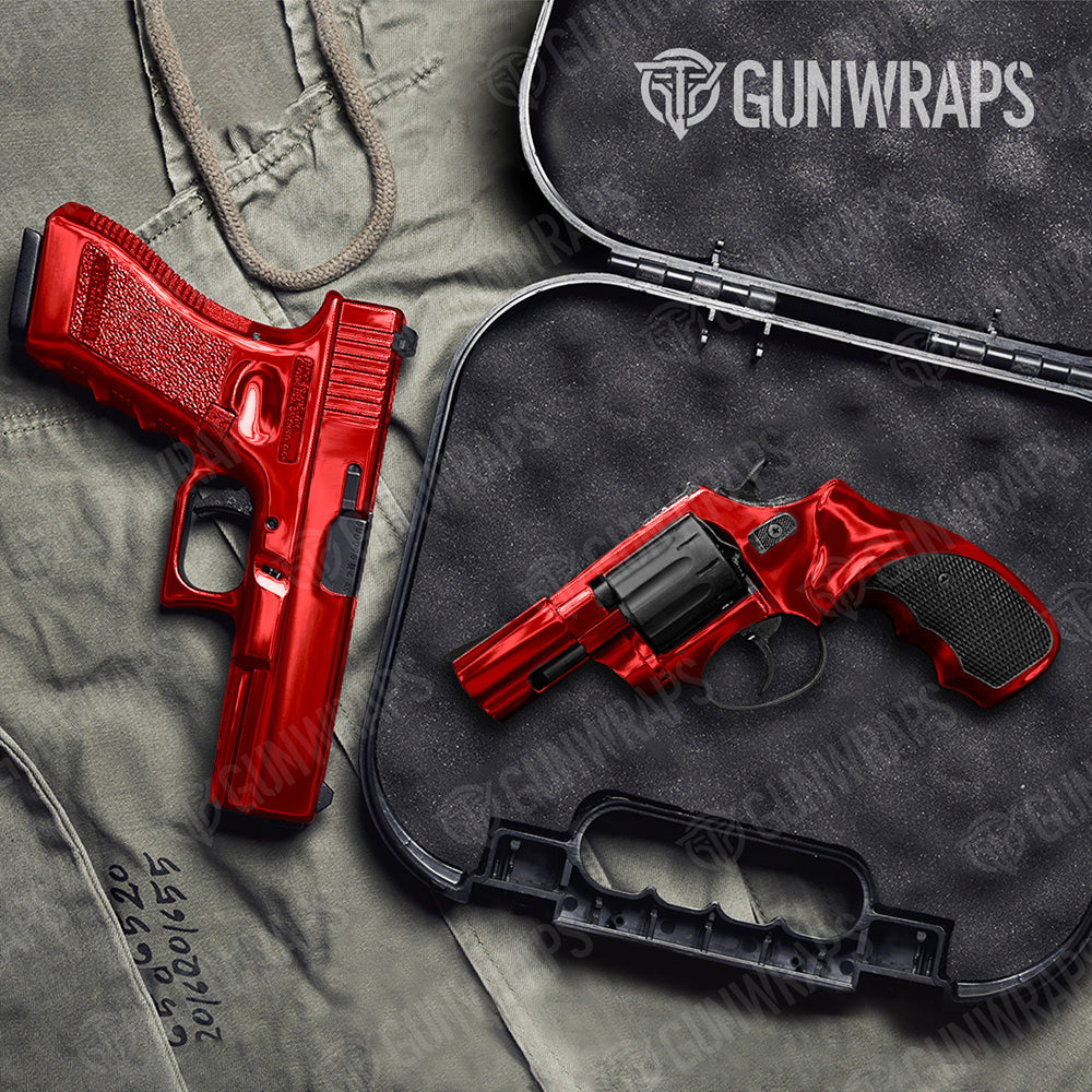 Pistol & Revolver Chrome Red Gun Skin Vinyl Wrap