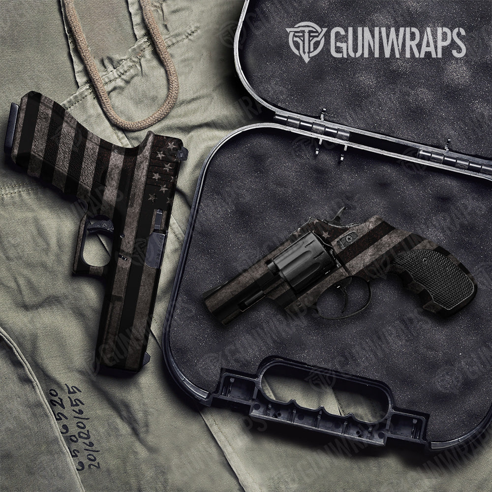 Grayscale American Patriotic Pistol & Revolver Gun Skin Vinyl Wrap