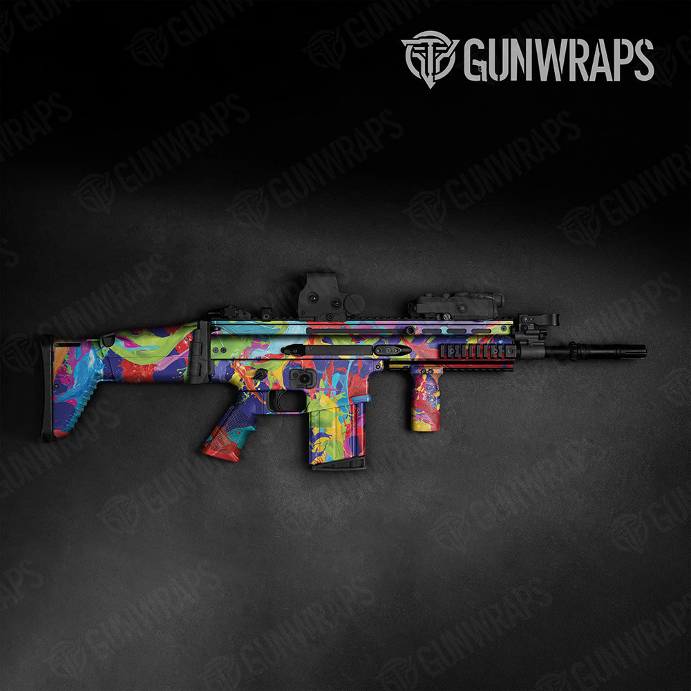 Paint Splatter Blue Tactical Gun Skin Vinyl Wrap