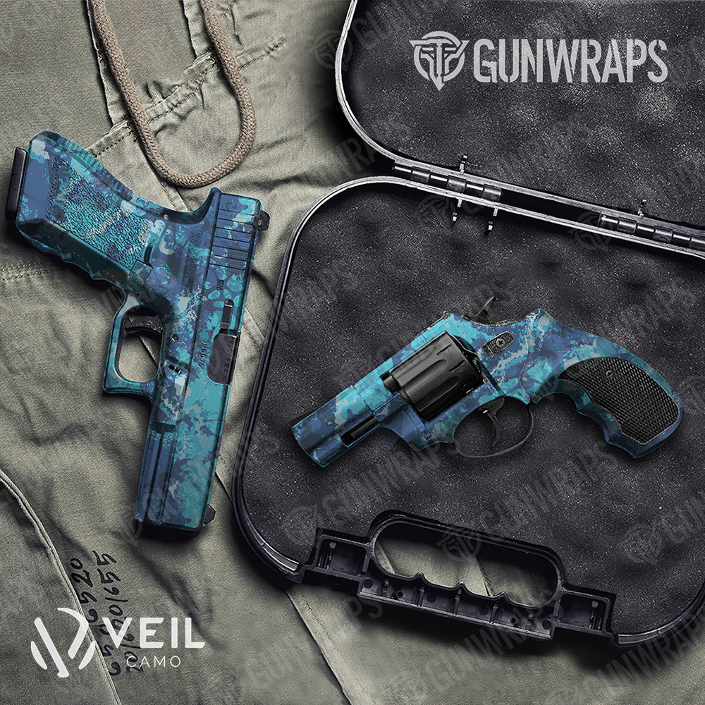 Pistol & Revolver Veil Stoke Aqua Camo Gun Skin Vinyl Wrap