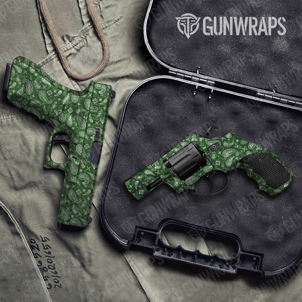 Bandana Green White Pistol & Revolver Gun Skin Vinyl Wrap
