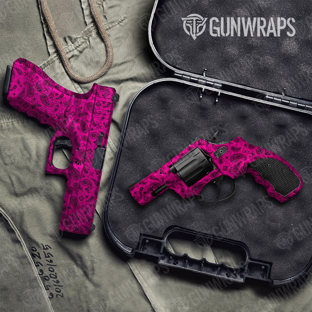 Bandana Magenta Black Pistol & Revolver Gun Skin Vinyl Wrap