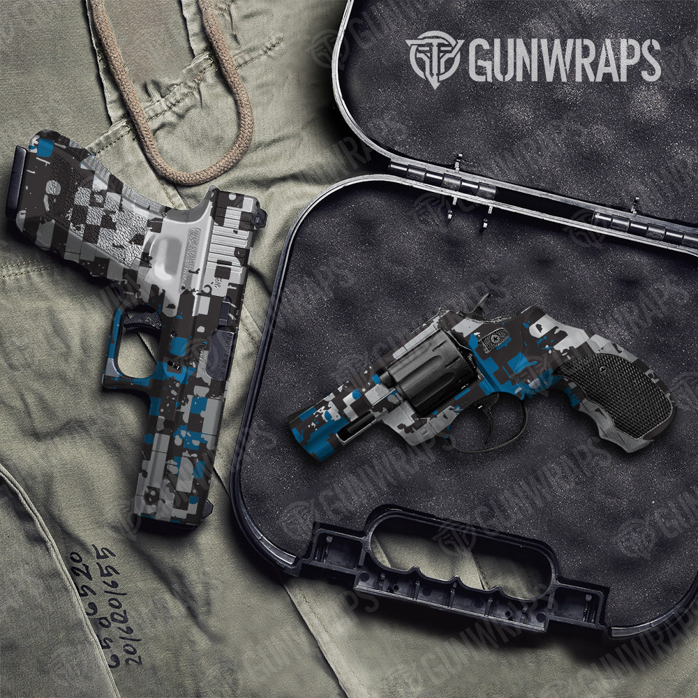 Broken Plaid Blue Camo Pistol & Revolver Gun Skin Vinyl Wrap