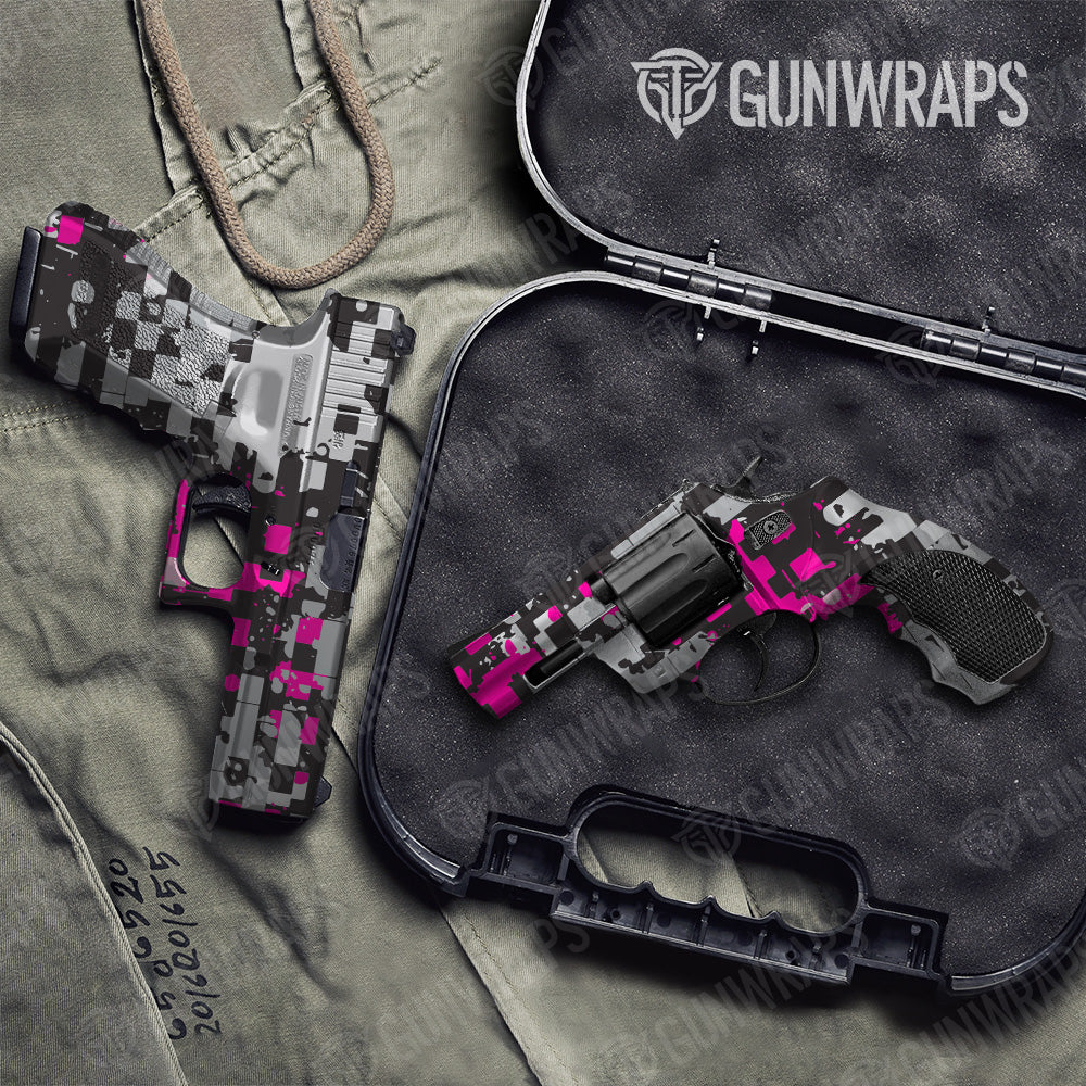 Broken Plaid Magenta Camo Pistol & Revolver Gun Skin Vinyl Wrap