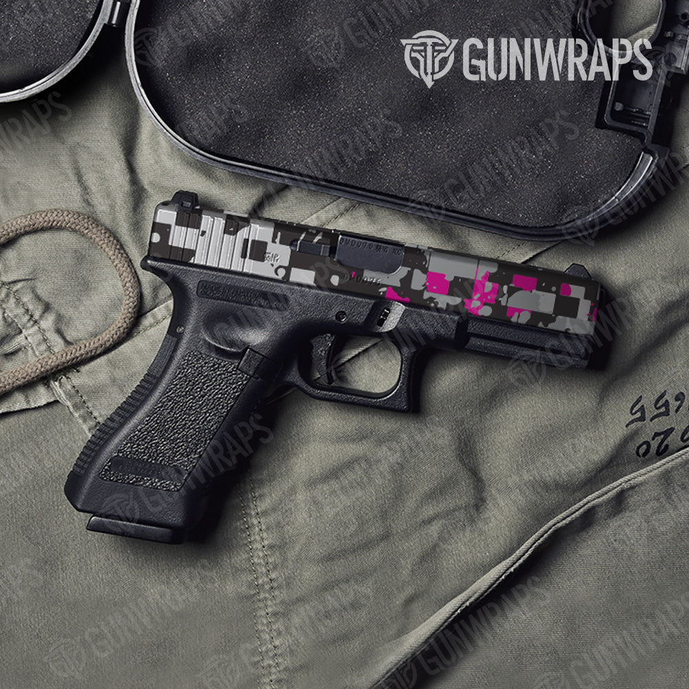 Broken Plaid Magenta Camo Pistol Slide Gun Skin Vinyl Wrap