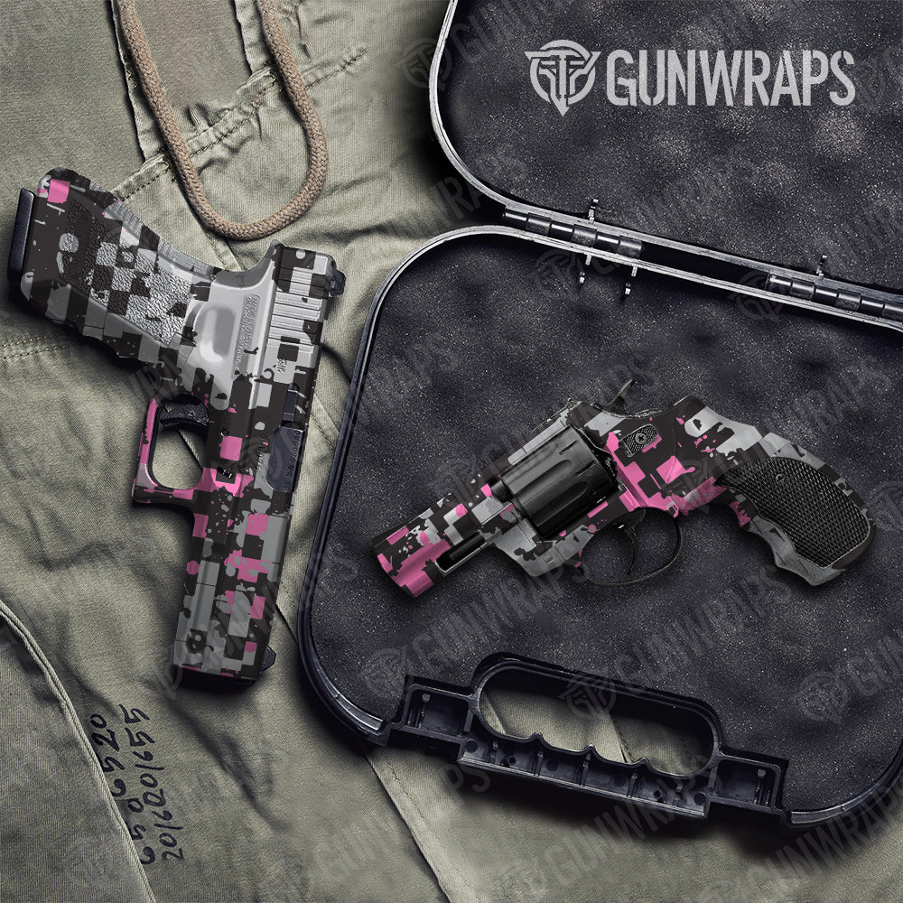 Broken Plaid Pink Camo Pistol & Revolver Gun Skin Vinyl Wrap