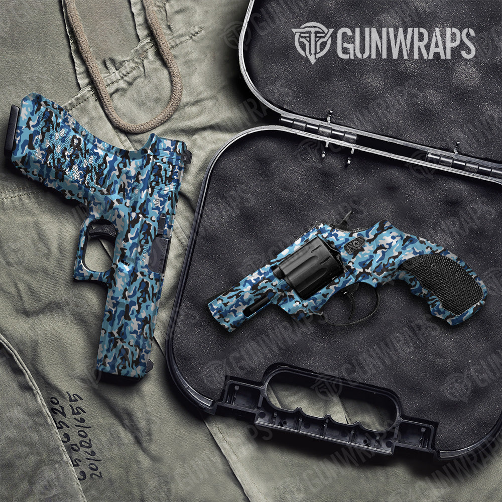 Classic Baby Blue Camo Pistol & Revolver Gun Skin Vinyl Wrap
