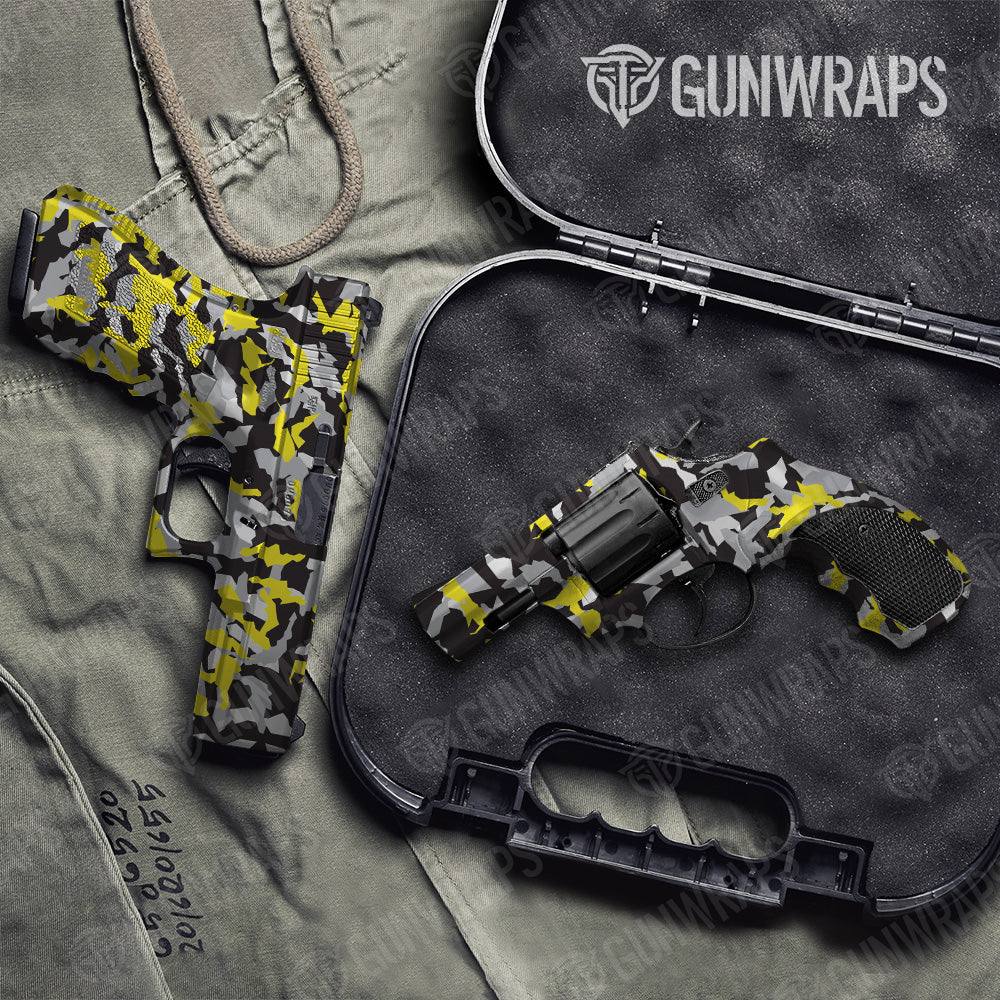Erratic Yellow Tiger Camo Pistol & Revolver Gun Skin Vinyl Wrap