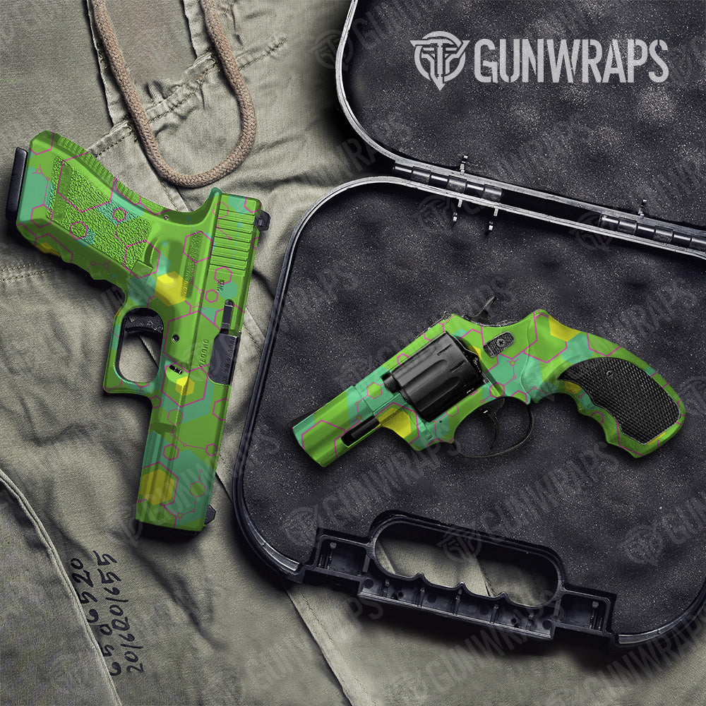 Hex DNA Magenta Lime Pistol & Revolver Gun Skin Vinyl Wrap