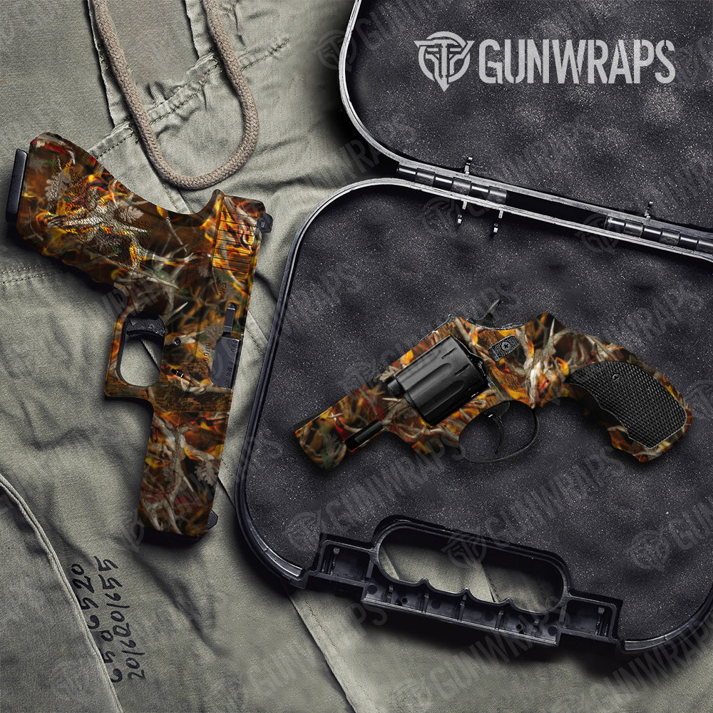 Nature Burning Buck Skull Camo Pistol & Revolver Gun Skin Vinyl Wrap