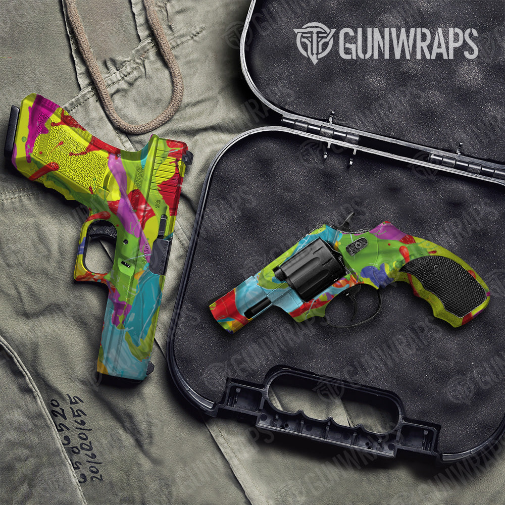Paint Splatter Lime Pistol & Revolver Gun Skin Vinyl Wrap