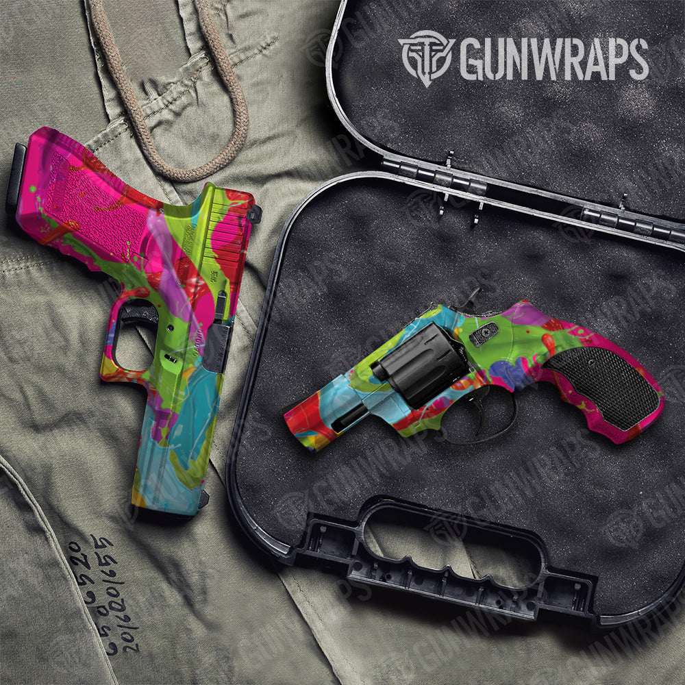 Paint Splatter Magenta Pistol & Revolver Gun Skin Vinyl Wrap