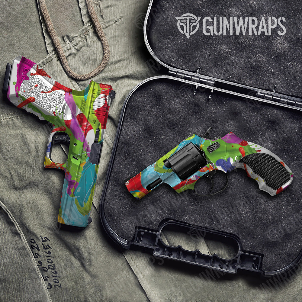 Paint Splatter White Pistol & Revolver Gun Skin Vinyl Wrap