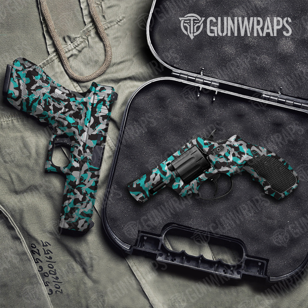 Ragged Tiffany Blue Tiger Camo Pistol & Revolver Gun Skin Vinyl Wrap