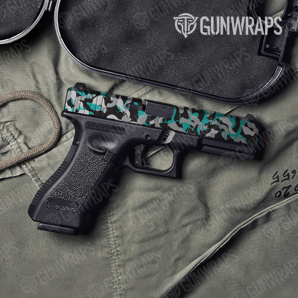 Ragged Tiffany Blue Tiger Camo Pistol Slide Gun Skin Vinyl Wrap