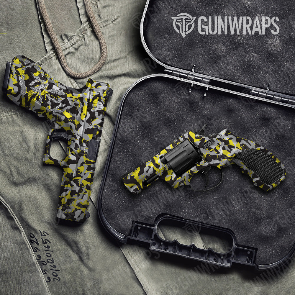 Ragged Yellow Tiger Camo Pistol & Revolver Gun Skin Vinyl Wrap