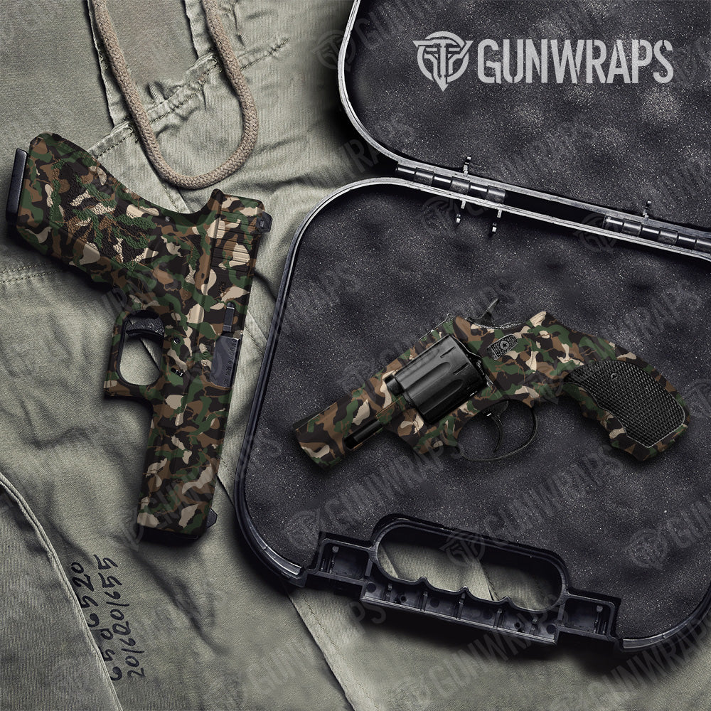 Ragged Woodland Camo Pistol & Revolver Gun Skin Vinyl Wrap