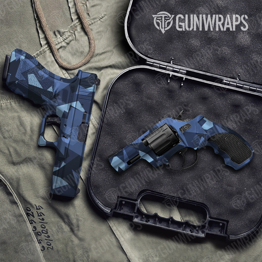 Shattered Blue Urban Night Camo Pistol & Revolver Gun Skin Vinyl Wrap