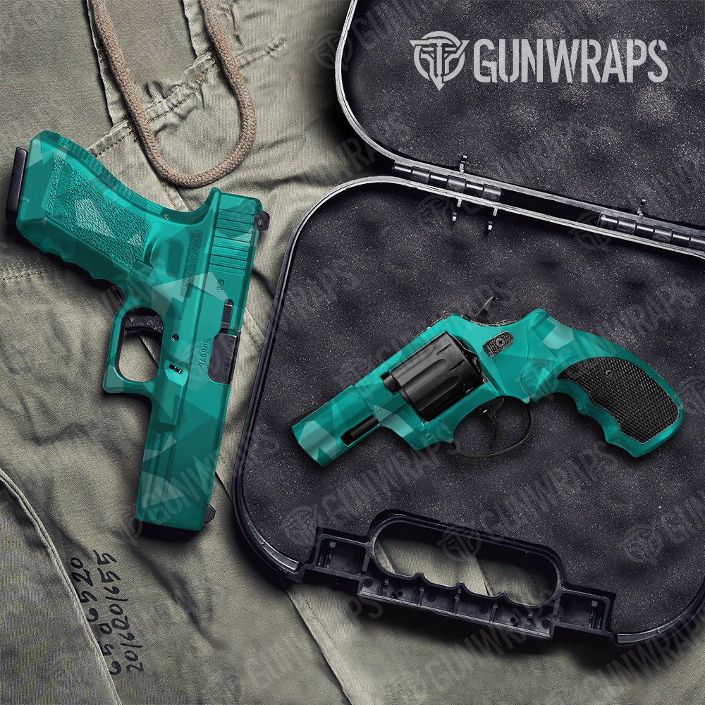 Shattered Elite Tiffany Blue Camo Pistol & Revolver Gun Skin Vinyl Wrap
