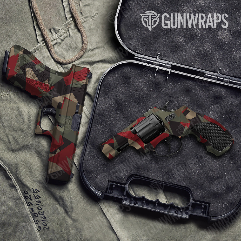 Shattered Militant Red Camo Pistol & Revolver Gun Skin Vinyl Wrap