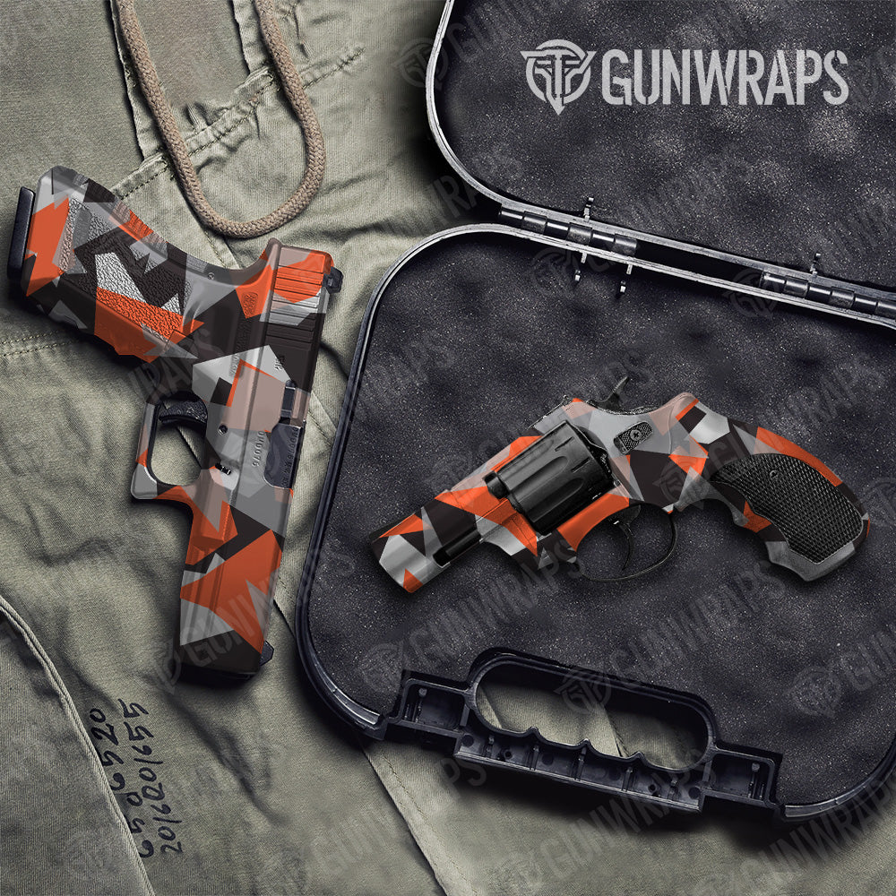 Shattered Orange Tiger Camo Pistol & Revolver Gun Skin Vinyl Wrap