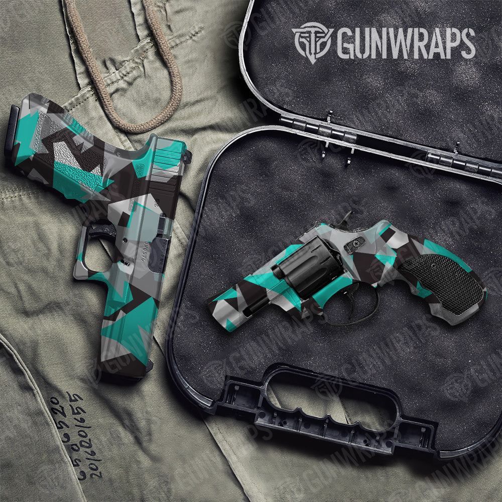 Shattered Tiffany Blue Tiger Camo Pistol & Revolver Gun Skin Vinyl Wrap