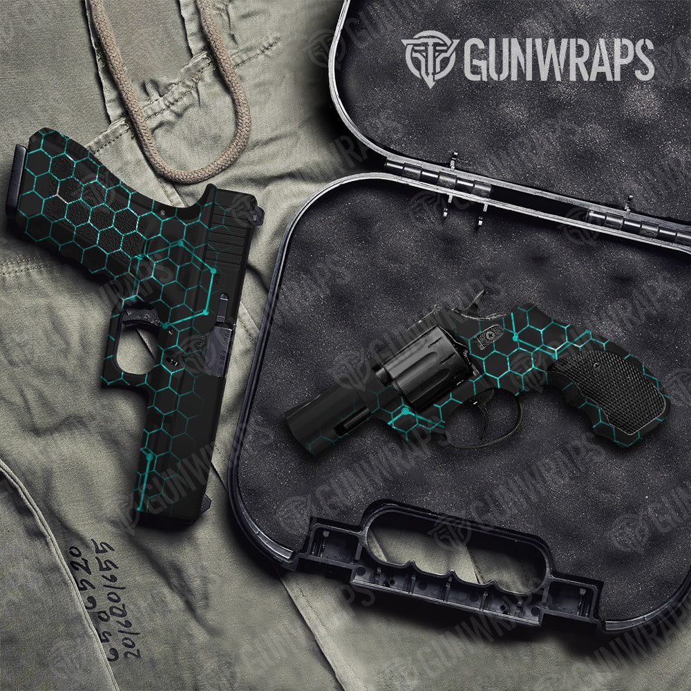 Vivid Hex Tiffany Blue Pistol & Revolver Gun Skin Vinyl Wrap