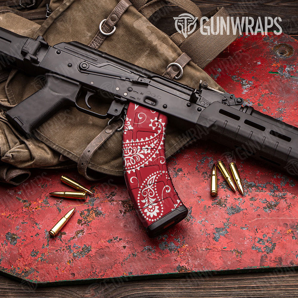 Bandana Red And White Gun Skin Vinyl Wrap