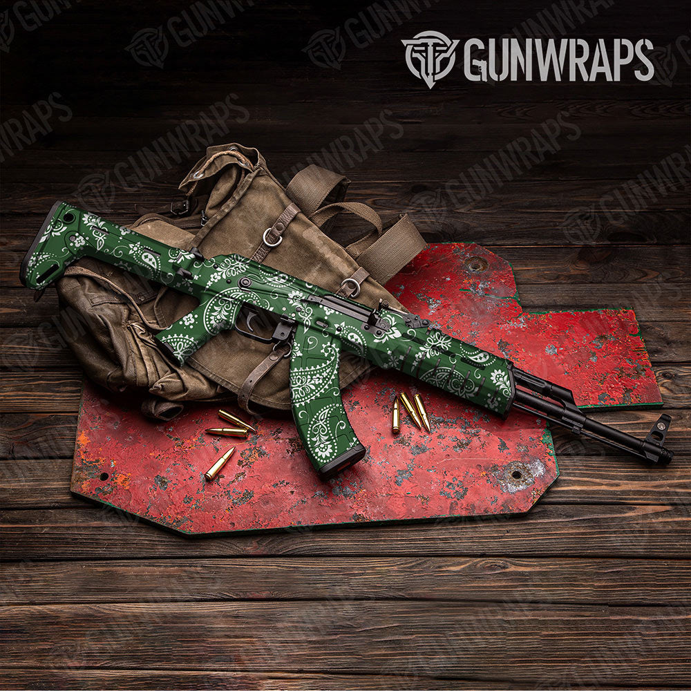 Bandana Green And White Gun Skin Vinyl Wrap